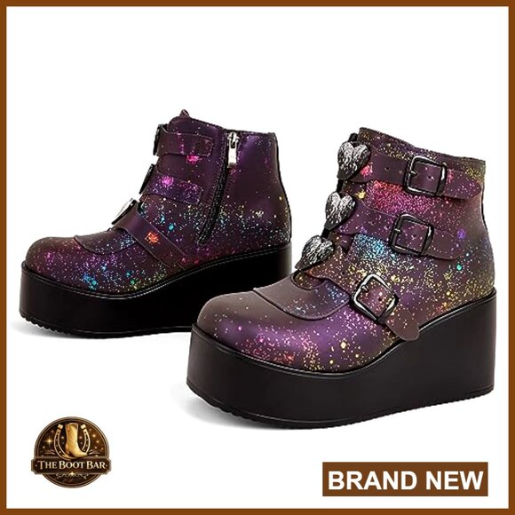 Platform Ankle Boots Wedge Heels Round Toe Zipper Buckle Thick Sole - Picture 5 of 7